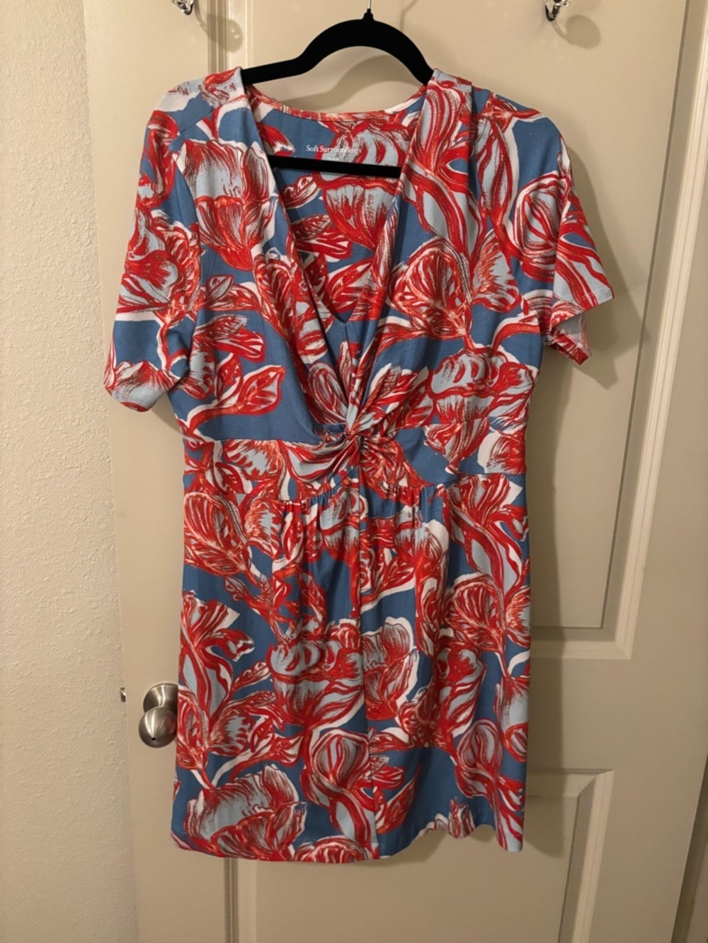 Soft Surroundings Blue & Red/Orange Floral Twist-Front Women's Mini Dress XL